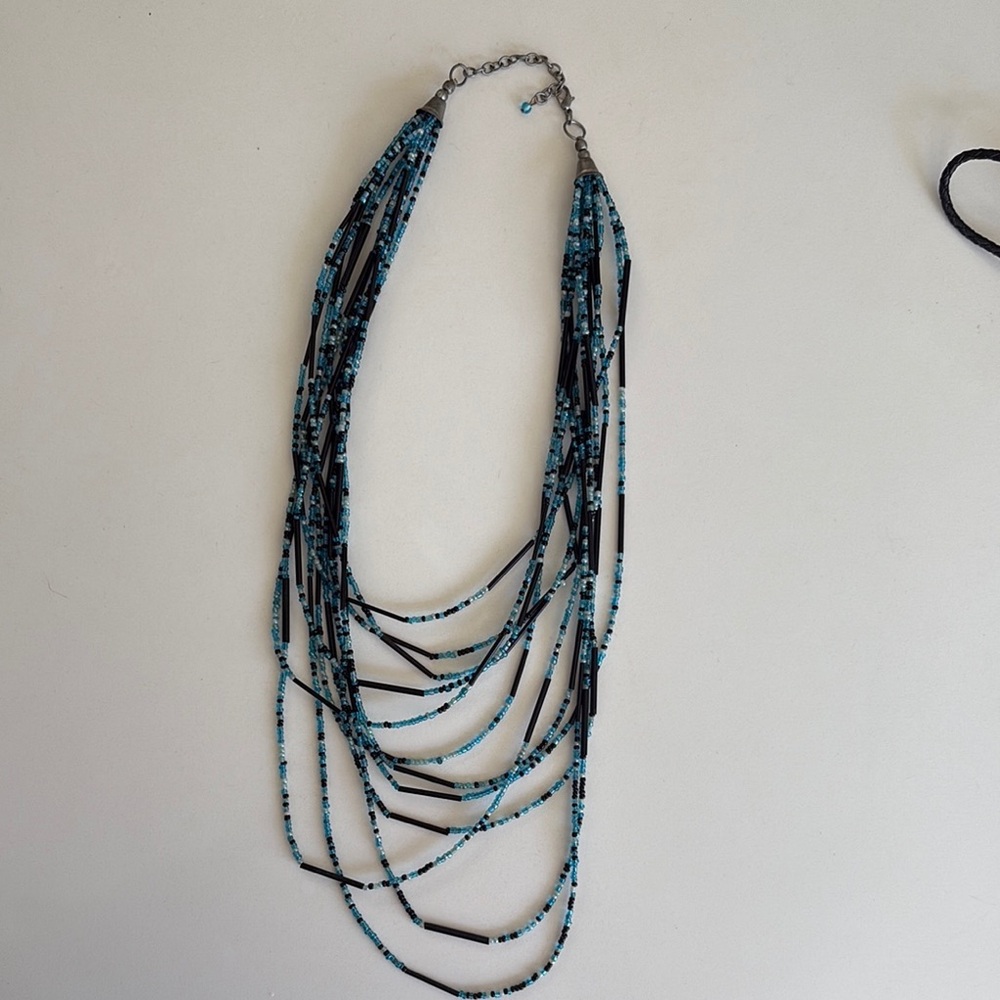 Elegant Multi-Strand Beaded Necklace - Black and Blue
